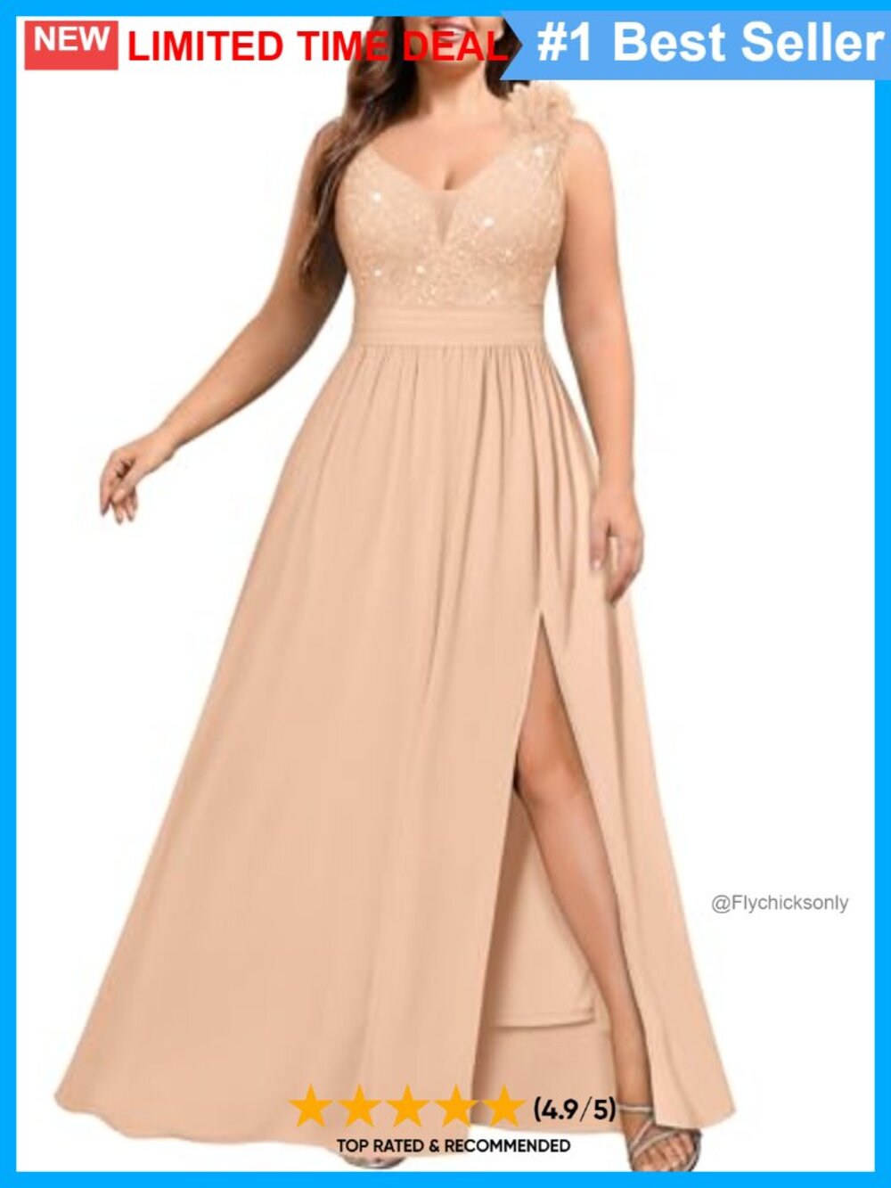 Plus Size Sequin Lace Sleeveless Evening Gown with Side Slit